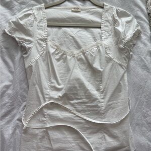 Brandy Melville White Cotton Square-Neck Puff Sleeve Top